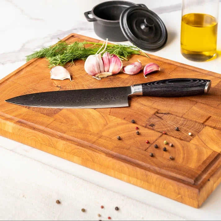 Shinrai Knives - Damast Pakka Wood 2-delige Messenset - Koksmes + Santoku mes Messenset Shinrai Knives 