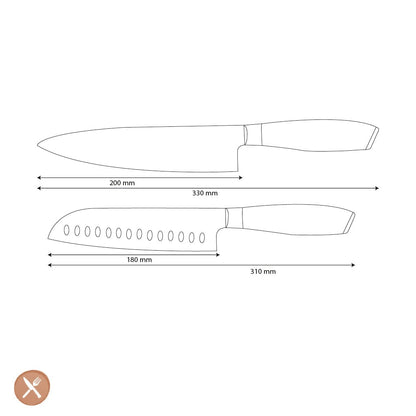 Shinrai Knives - Damast Pakka Wood 2-delige Messenset - Koksmes + Santoku mes Messenset Shinrai Knives 