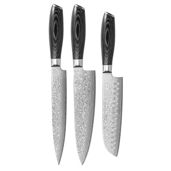 Shinrai Knives - Damast Pakka Wood 3-Delige Messenset Messenset Shinrai Knives 