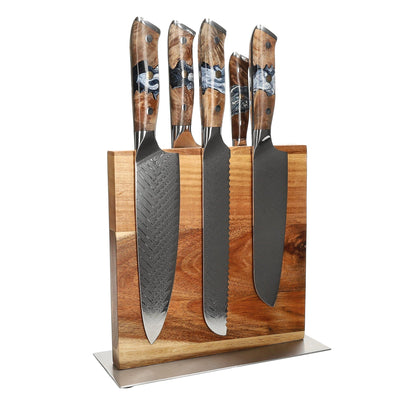 Shinrai Knives - Ensemble de 6 couteaux Eclipse + bloc à couteaux + pierre à aiguiser
