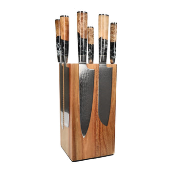 Shinrai Knives - Epoxy Onyx 6-delige Messenset + Messenblok Rotate Messenset met blok Shinrai Knives 