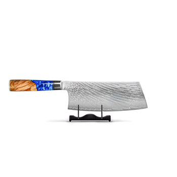 Shinrai Knives - Epoxy Sapphire 3-delige Damascus Messenset - Koksmes + Nakiri + Santoku Messenset Shinrai Knives 