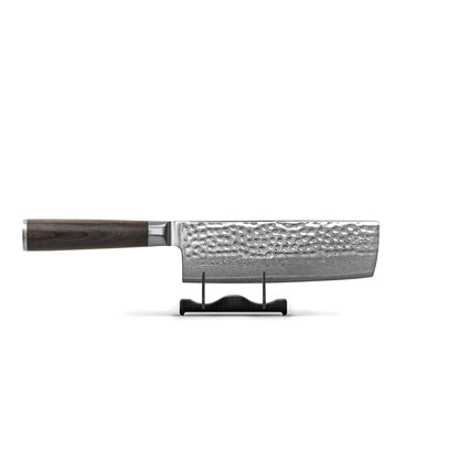 Shinrai Knives - Ensemble de 4 couteaux en damas martelé BR - Couteau de chef + Nakiri + Santoku + Couteau à pain