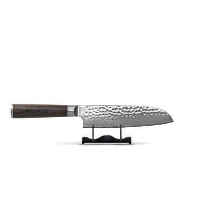 Shinrai Knives - Ensemble de 4 couteaux en damas martelé BR - Couteau de chef + Nakiri + Santoku + Couteau à pain