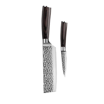 Shinrai Knives - Hammered RVS 2-delige Messenset - Nakiri + Schilmes Messenset Shinrai Knives 