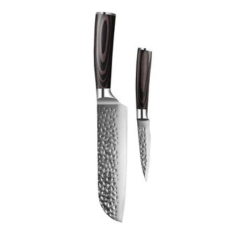 Shinrai Knives - Hammered RVS 2-delige Messenset - Santoku + Schilmes Messenset Shinrai Knives 