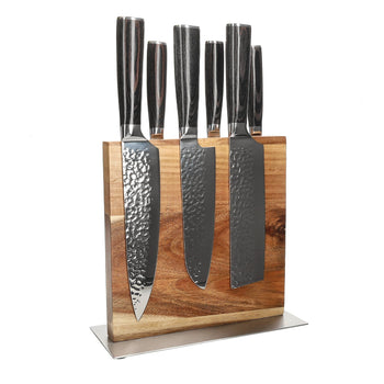 Shinrai Knives - Hammered RVS 6-delige Messenset + Messenblok Cito dubbelzijdig Messenset met blok Shinrai Knives 