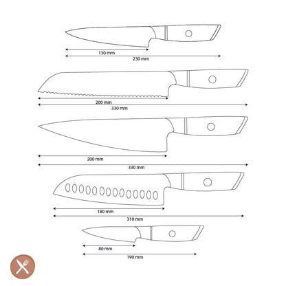 Shinrai Knives - Hikari Damascus 5-delige messenset Messenset Shinrai Knives 