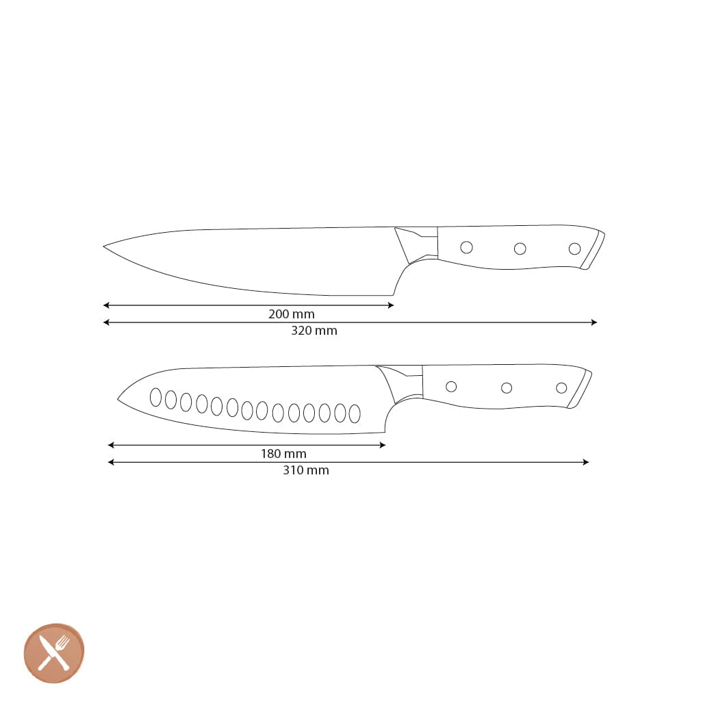 Shinrai Knives - Parelmoer Jewels 2-delige Damascus Messenset - Koksmes + Santoku mes Messenset Shinrai Knives 