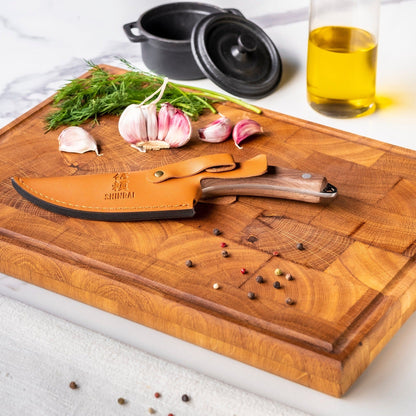 Shinrai Knives - RVS Gladiator Koksmes met holster - Bruin Outdoor koksmes Shinrai Knives 