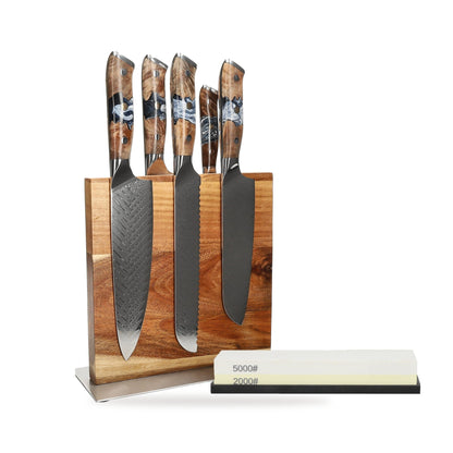 Shinrai Knives - Ensemble de 6 couteaux Eclipse + bloc à couteaux + pierre à aiguiser